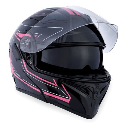 Motorcycle Helmet Modular Flip-Up Full-Face Shell with Dual Visors, S-XL Sizes and Arrow, Storm or Glossy Styles