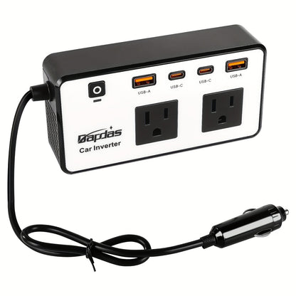 Car Inverter 200W DC 12V to AC 110V with Dual AC Outlets 24W USB-C Fast Charging 4 USB Ports Portable for Garden, Patio and Yard Use