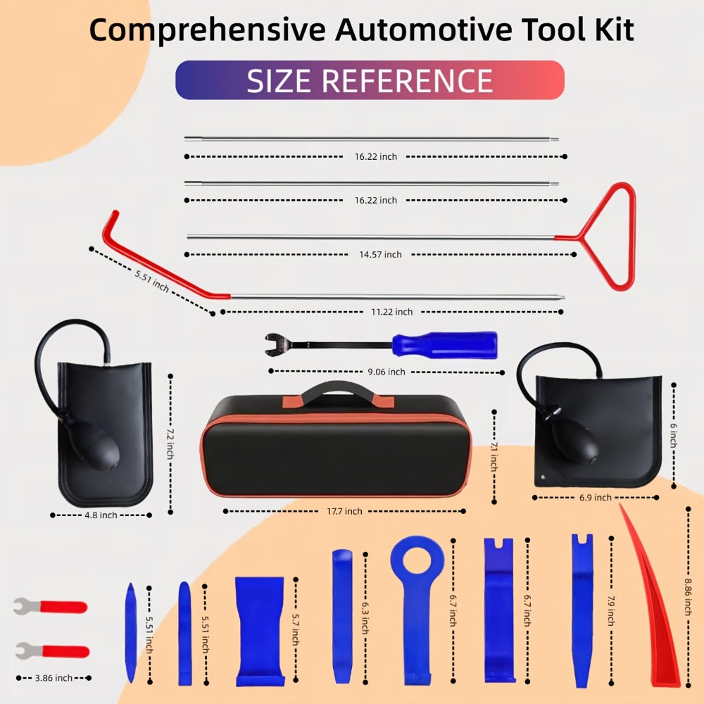 Air Wedge Pump Car Door Unlock Kit – Emergency Lockout Tool Set with Long Reach Grabber & Window Opening Gripper