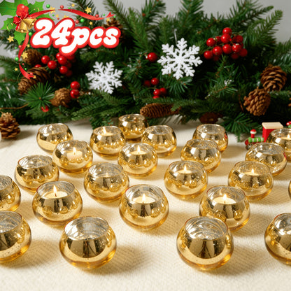 Round Glass Votive Candle Holder Sets in Gold, Pink, Silver or Green with 6-, 12- or 24-Piece Options