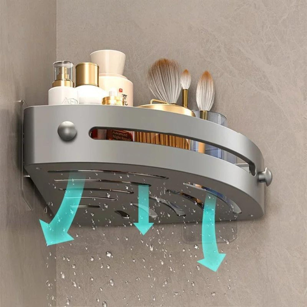 Corner Shower Shelf 2-Layer Nail-Free Bathroom Caddy, No Drill Plastic Shampoo Holder & Organizer for Shower