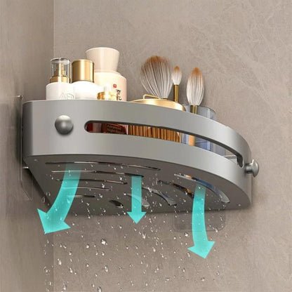Corner Shower Shelf 2-Layer Nail-Free Bathroom Caddy, No Drill Plastic Shampoo Holder & Organizer for Shower