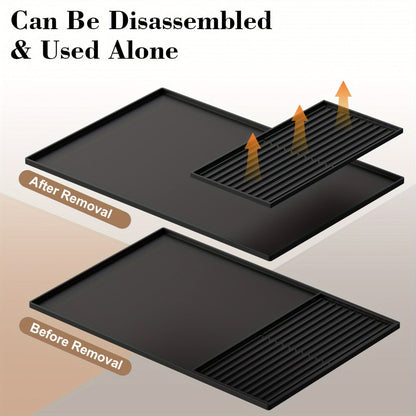 Coffee Bar Mat Silicone with Raised Edges 2-in-1 - Dish Drying Mat for Countertop, Coffee Maker Espresso Machine Mat