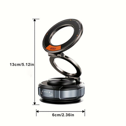 Folding Magnetic Car Phone Mount with Vacuum-Style Dashboard Base, Swivel Joint and 360-Degree Bracket