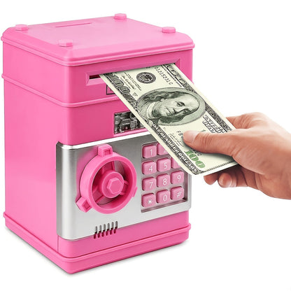 Electronic ATM Piggy Bank for Kids, Digital Coin & Cash Money Bank with Password Lock, Holds 600 Coins or 100 Bills