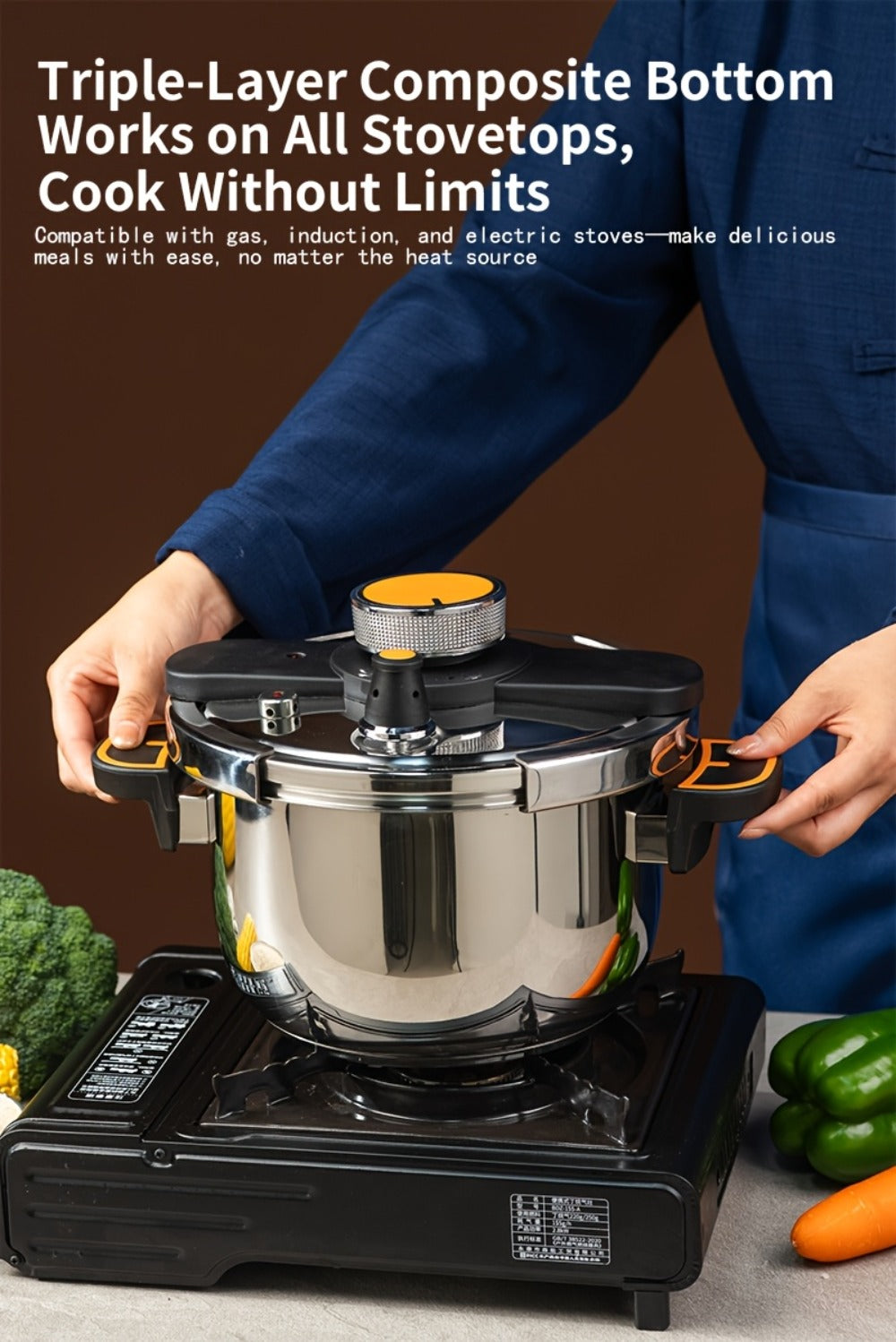 Pressure Cooker Stainless Steel with One-Twist Lock Lid, Induction & Gas Compatible Stew Pot in 1.32gal