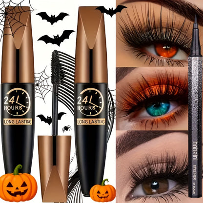 8D Fiber Mascara Set 2 Pcs Volumizing Lengthening Smudge-Proof Waterproof Lash Extension, for Makeup, Travel and Everyday Vanity Use
