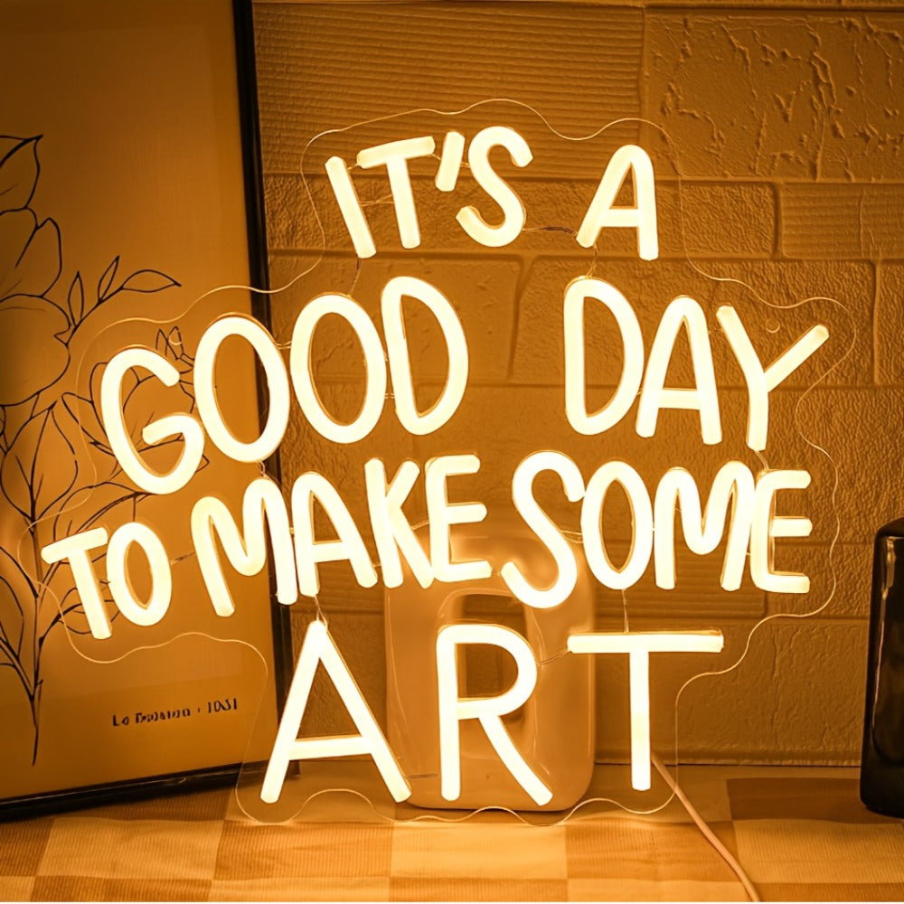 LED Neon Sign "Today Is a Great Day for Creating Art" Dimmable Wall Light for Study Room Classroom Home Living Room