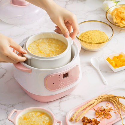 Electric Ceramic Stew Pot 1L 200W Anti Dry Burn 24H Intelligent Reservation Slow Cooker for Entryways, Bedrooms and Living Spaces