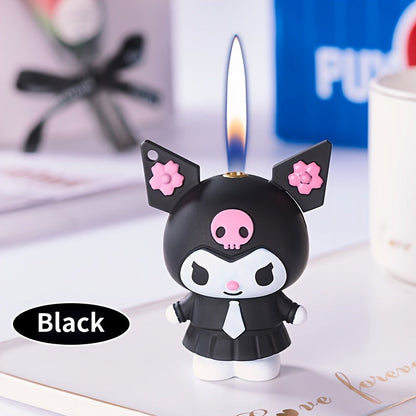 3D Kawaii Anime Figure Lighter with Chain, Cute Kuromi Sanrio Cartoon Open Flame Butane Lighter, Unique Kawaii Gift for Anime Fans