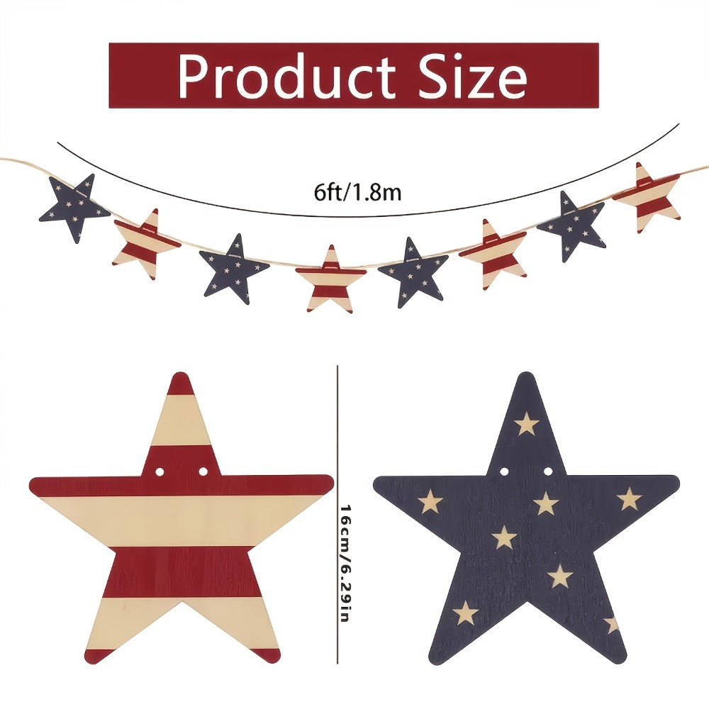 Patriotic Wooden Wreath 4th of July, Red White & Blue Rustic Stars & Flags Decor for Independence Day