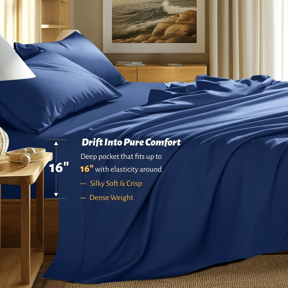 Bed Sheet Set 4-Piece Bamboo-Derived Fabric with Available Extra-Deep Pocket and Eighteen Colors