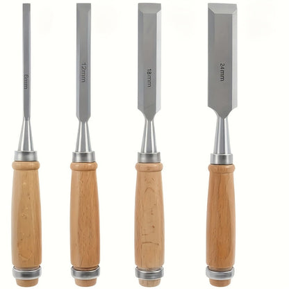 Wood Chisel Set 4pcs, CR-V Steel Woodworking Chisels 6/12/18/24mm for Entryways, Bedrooms and Living Spaces
