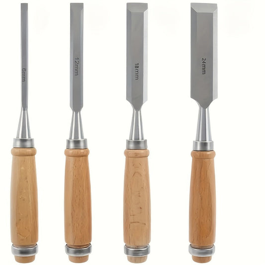 Wood Chisel Set 4pcs, CR-V Steel Woodworking Chisels 6/12/18/24mm for Entryways, Bedrooms and Living Spaces