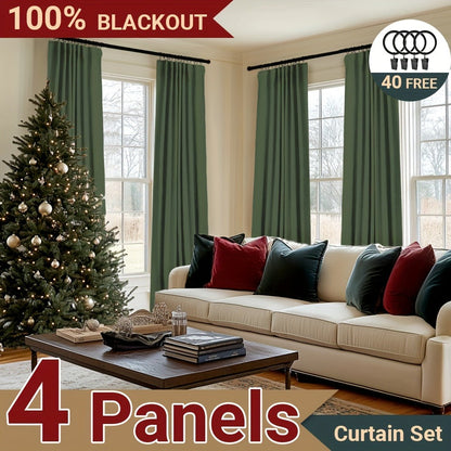 100% Blackout Curtains 4 Panels Faux Linen Textured Thermal Insulated Drapes – Room Darkening Window Curtains for Living Room Bedroom