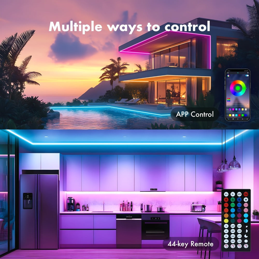Neon Rope Lights RGB LED Flexible Strip with App & Remote Control, Music Sync, Cuttable, 24V Safe