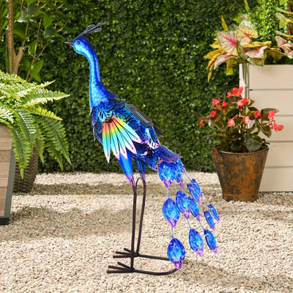 Solar Peacock Garden Statue – Metal Bird Sculpture with LED Lights, Outdoor Yard Art Decor for Patio, Lawn & Garden, Unique Gift