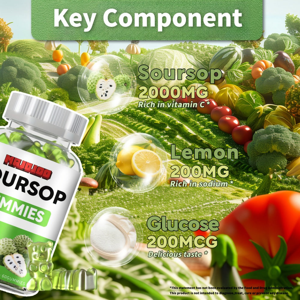 Soursop Graviola Gummies 2000mg, 60 Count Antioxidant Supplement for Men & Women, Supports Digestion & Immune Health