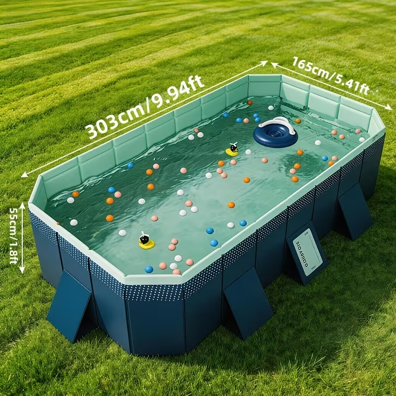 Large Rectangular Frame Pool, Non-Inflatable Backyard Swimming Pool with Drain for Garden, Patio and Yard Use