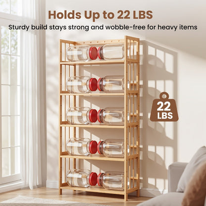 Bamboo Bookshelf Narrow 4 Tier Adjustable Shelves Wooden Bookcase Storage Shelf Organizer for Entryways, Bedrooms and Living Spaces