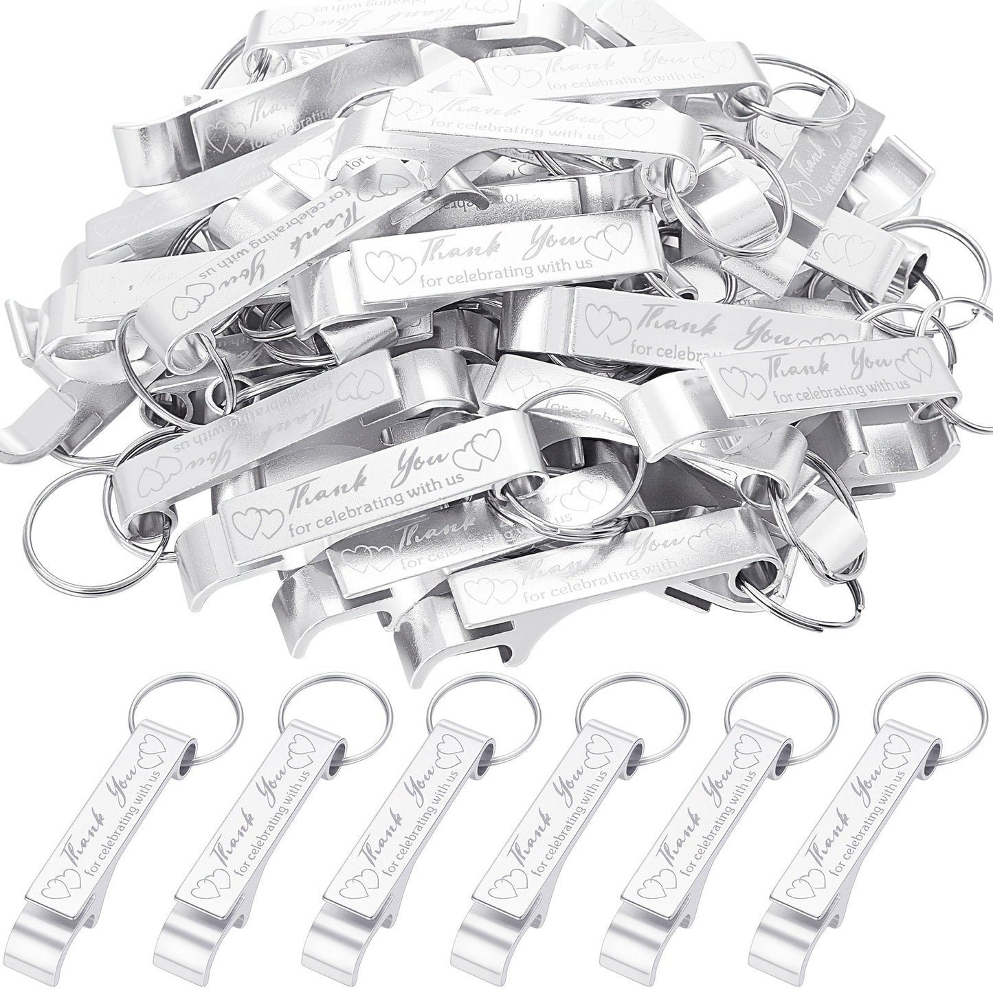Bottle Opener Keychains Bulk 100 Pack – Aluminum Engraved Keychain Bottle Openers for Wedding Favors