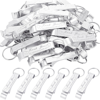 Bottle Opener Keychains Bulk 100 Pack – Aluminum Engraved Keychain Bottle Openers for Wedding Favors