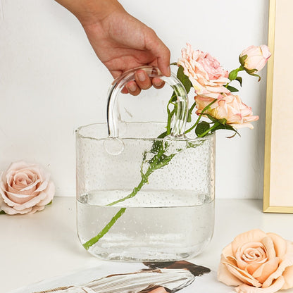 Glass Purse Vase for Flowers Glow in the Dark Vase Fish Bowl Bubble Clear Bag Vase with Handle 7.7x3.9x10.4In Unique Decorative Vases
