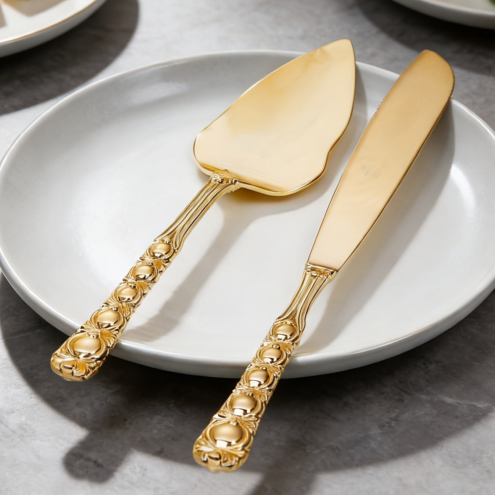 Cake Knife and Spatula Set with Rose Handle, Silver-Plated Dessert Server Gift Box Set for Wedding