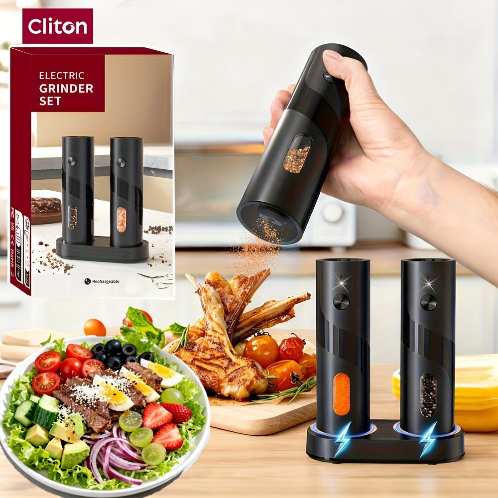 Electric Salt and Pepper Grinder Set with LED Light, Rechargeable Salt Pepper Mill, Adjustable Coarseness 3.72oz Large