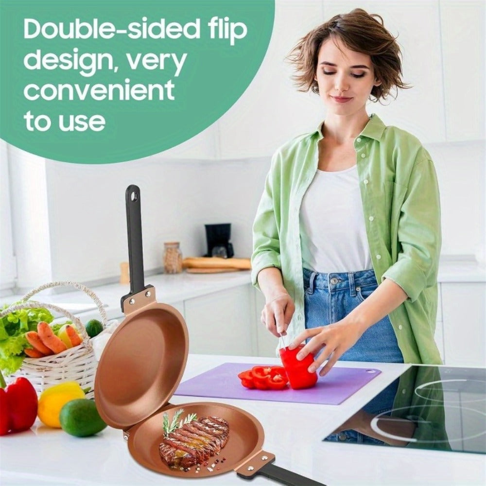 Reversible Non-Stick Pancake Skillet, Foldable Stainless Steel Flip Pan for Fluffy Pancakes, Omelettes & Frittatas