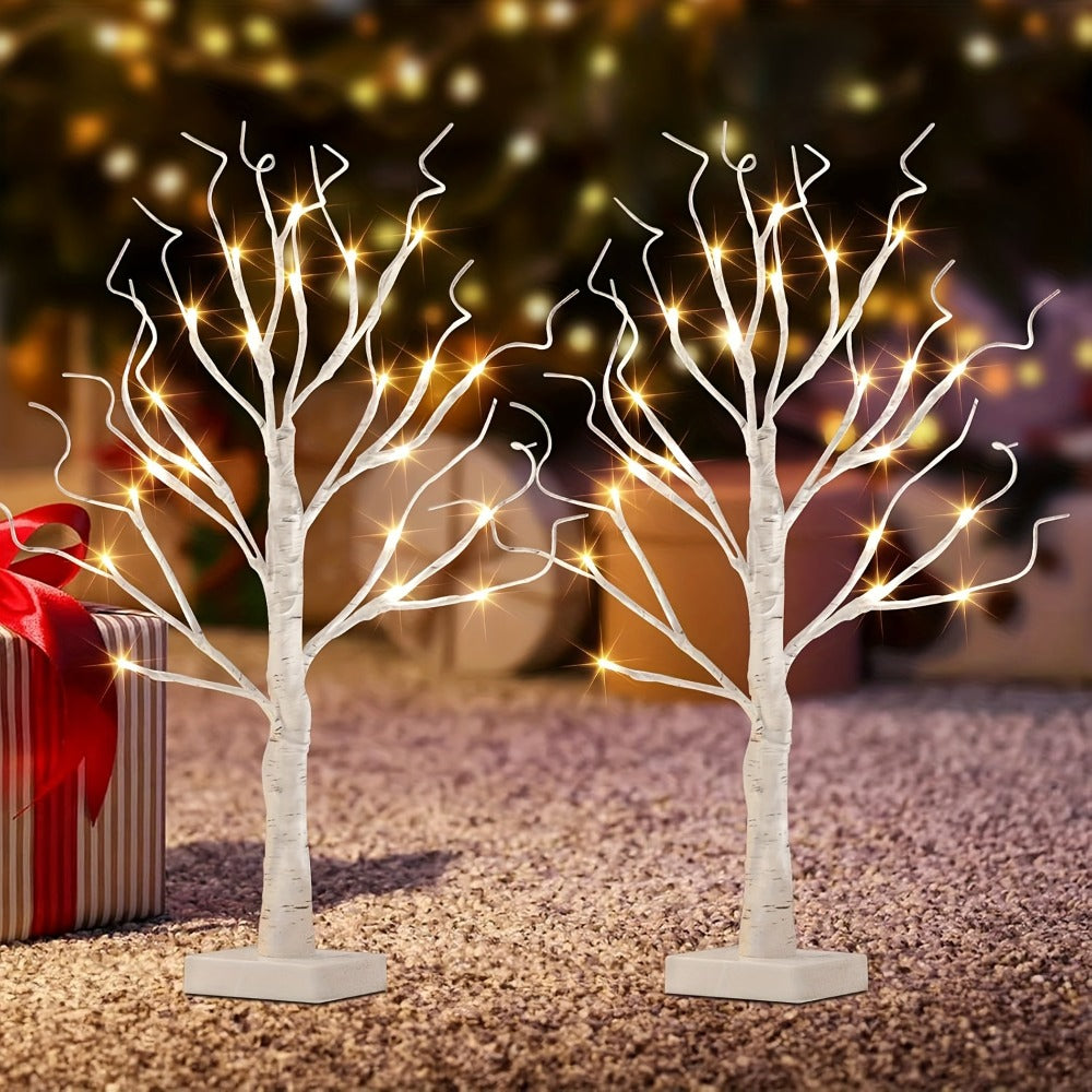 Artificial Birch Wood LED Lamp 2ft - 24 White Lights, USB & Battery Powered Decorative Tree Branch Light for Bedroom