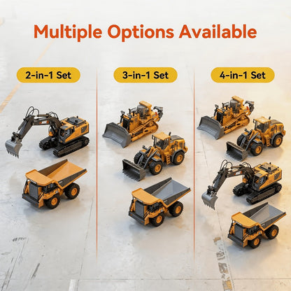 RC Engineering Vehicle Set 11-Channel 2.4GHz, 2-in-1 & 4-in-1 Remote Control Excavator Dump Truck Bulldozer