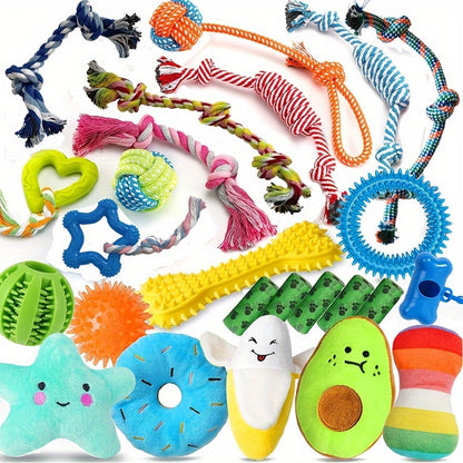 Puppy Toys 25 Pack Chew Toy Set for Small Dogs – Rope Toys, Squeaky Plush, Rubber Chew, Treat Ball & Poop Bag Rolls Included