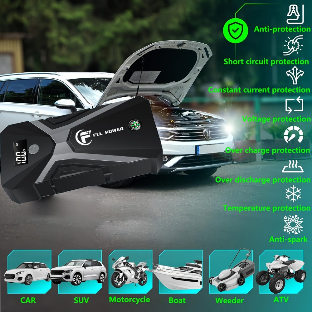 12V Jump Starter with F07, F13, F19 or F03 Black Model Options, Digital Display, LED Light and USB Connections