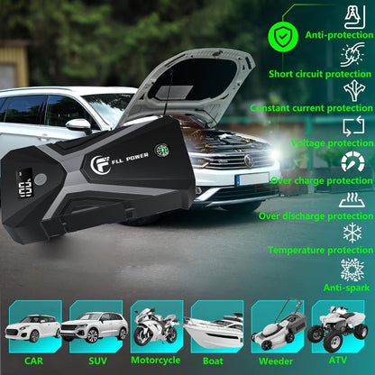 12V Jump Starter with F07, F13, F19 or F03 Black Model Options, Digital Display, LED Light and USB Connections