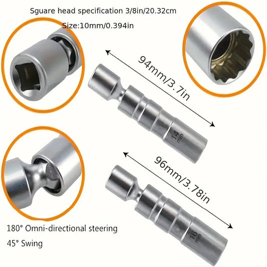 Magnetic Spark Plug Socket Set 14mm 16mm Universal 1/2 Inch Drive Alloy Steel Spark Plug Removal Tool with 3/8 Inch Drive Ratchet Wrench