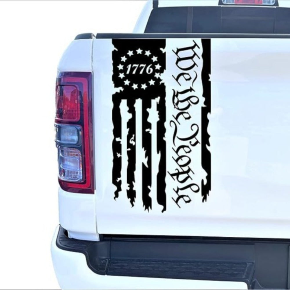 We the People 1776 Flag Vinyl Decal Pair in Black, Red or White for Tailgates and Vehicle Windows
