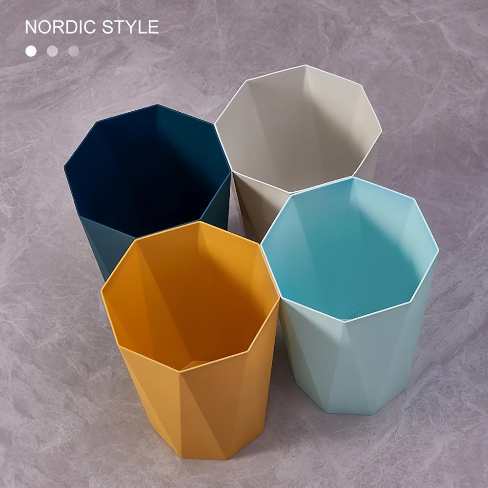 Trash Can 2 Pack Nordic Octagonal Wastebasket – Small Open Top Geometric Plastic Waste Bin with Brushed Finish for Bathroom
