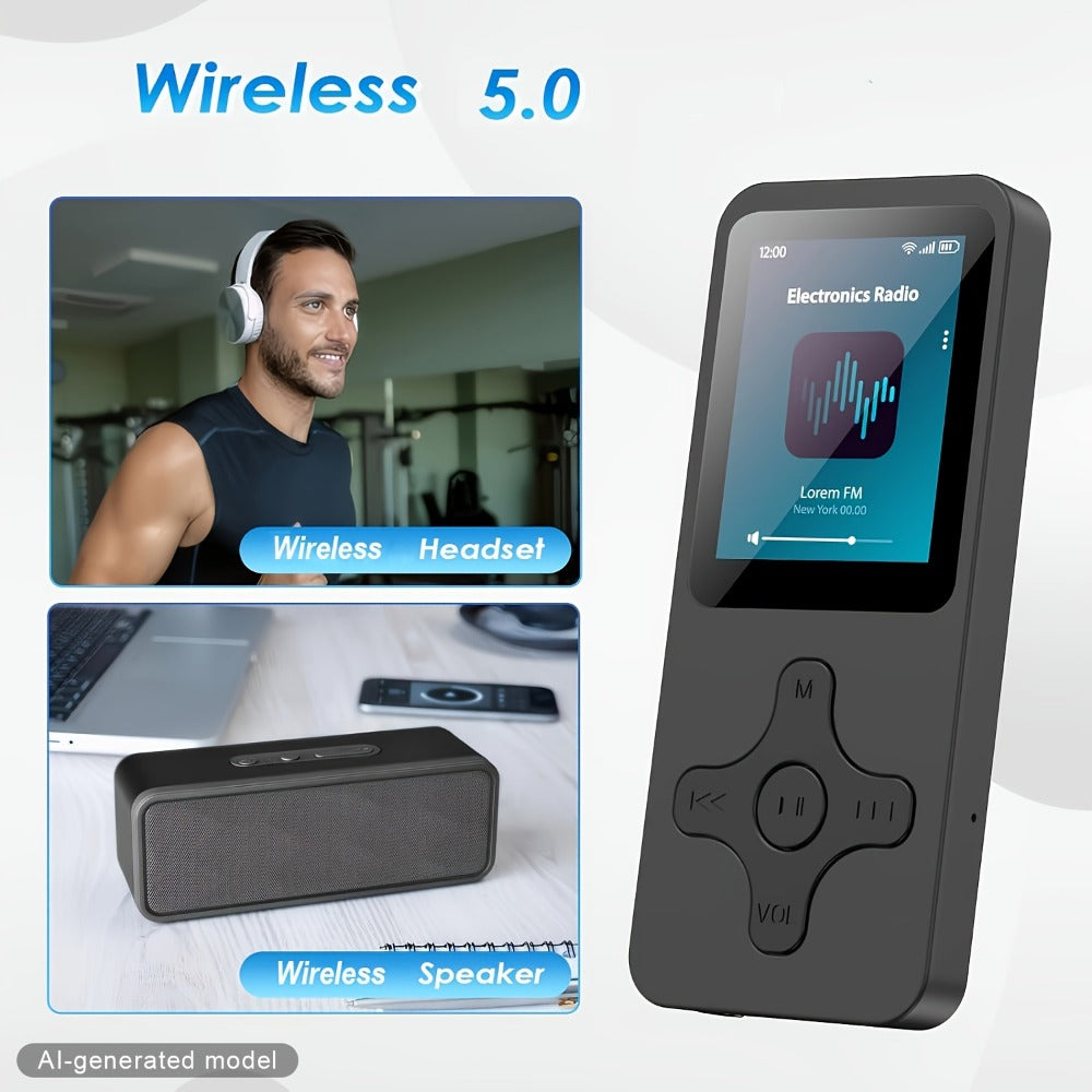 Bluetooth 5.0 MP3 Player with 64GB Micro SD Card, Built-In Speaker, FM Radio, Voice Recorder, E-Book & Photo Viewer