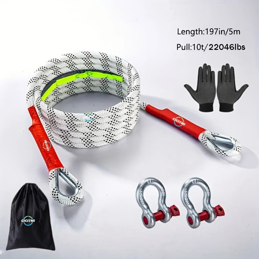Heavy Duty Tow Rope & Hook Set 16FT – Off-Road Recovery Tow Strap with 2 Steel U-Hooks for SUV, Truck & 4x4 Vehicle Rescue