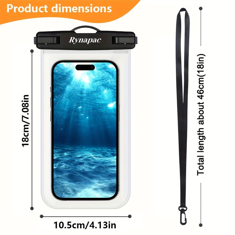 Glossy Phone Pouch 2 Pack for iPhone 16 15 14 Pro Max Samsung S24 S23, Swim Beach Boating Underwater Dry Case Bag with Secure Seal