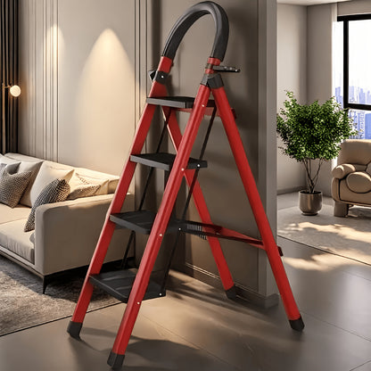 Folding Step Ladder 3 / 4 / 5 Step with Anti-Slip Pedal & Tool Tray, Portable Steel Step Stool for Adults