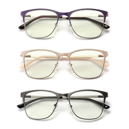 Reading Glasses – Three-Pair Rectangular Metal Readers with Polycarbonate Lenses with Multiple Strength and Color Options