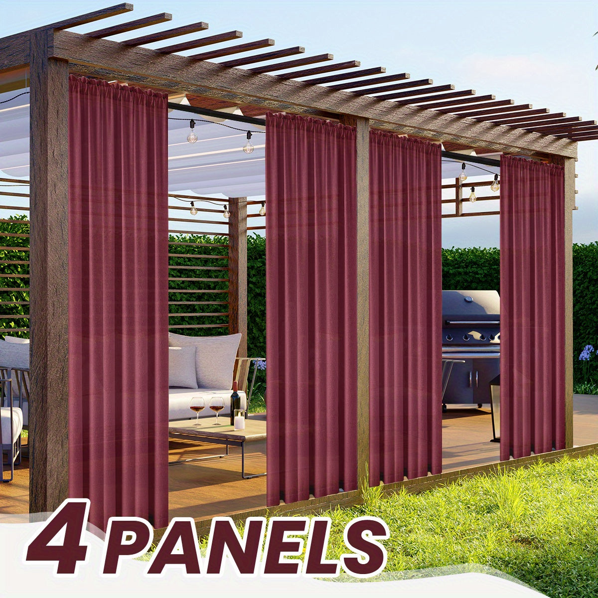 Four-Panel Rod-Pocket Window Curtain Set with Linen-Look Surface, 13 Colors and Seven Length Options