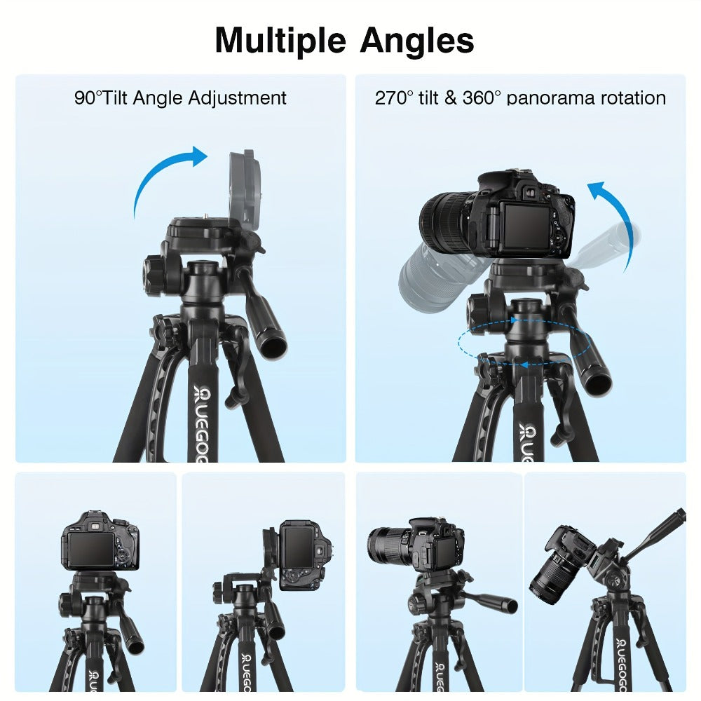 60-Inch Camera Tripod in Black with Pan-and-Tilt Head, Quick-Release Plate, Phone Holder and Storage Bag