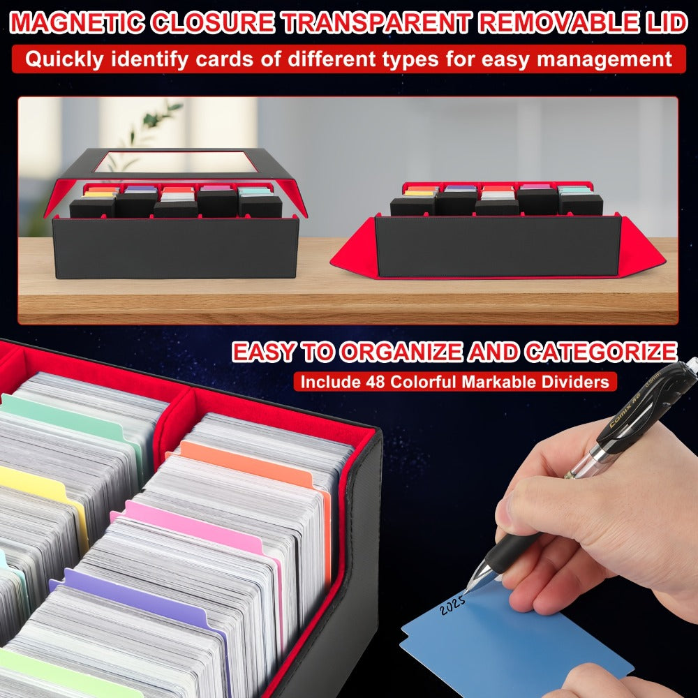 Trading Card Storage Box 5-Row 3900+ Capacity – Card Deck Case with 48 Colorful Dividers & 5 Foam Supporters for MTG Commander Yu-Gi-Oh