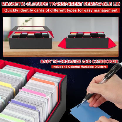 Trading Card Storage Box 5-Row 3900+ Capacity – Card Deck Case with 48 Colorful Dividers & 5 Foam Supporters for MTG Commander Yu-Gi-Oh
