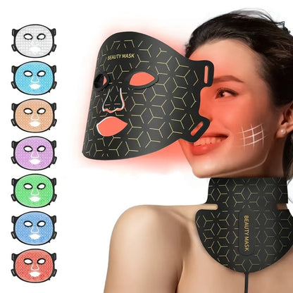 LED Face Mask, 7-in-1 Red Light Therapy for Face & Neck, 93+80 LED Beads, Separate Silicone Applicator