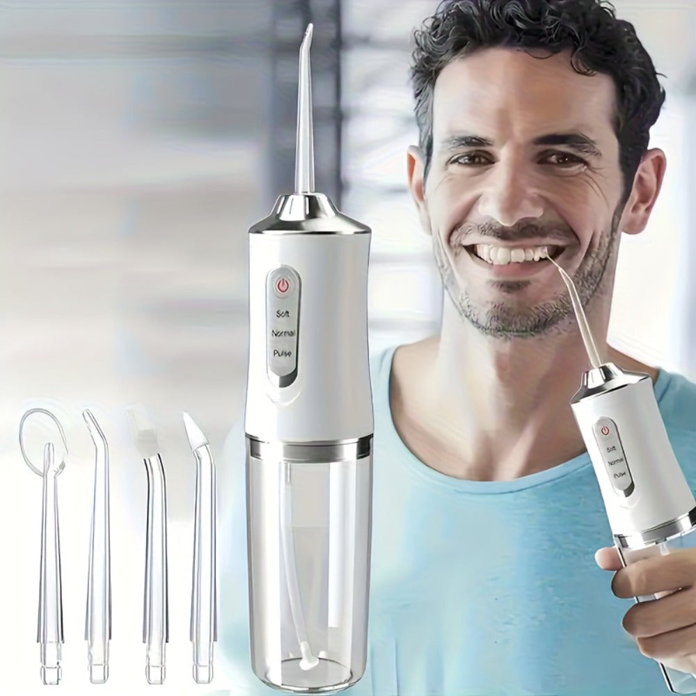 Water Flosser Cordless 270ml Oral Irrigator with Adjustable Pressure, 360-Degree Nozzle, Four Tips and USB Charging