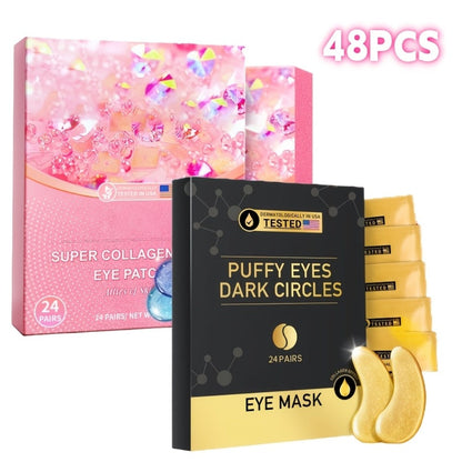Under Eye Patches 24 Pairs Gold Collagen Hyaluronic Acid Glycerin – Hydrating Eye Mask for Dark Circles Puffiness